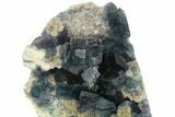 Cubic, Blue-Green Fluorite Crystals on Druzy Quartz - China #128871-1
